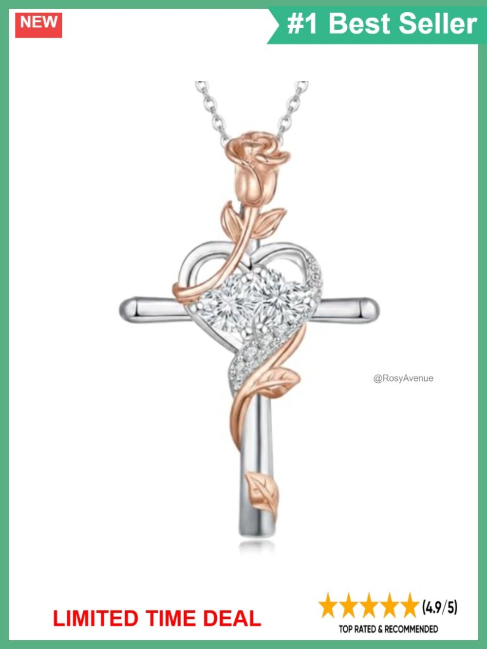 Birthstone Cross Pendant Necklace Zircon Heart Jewelry Gift for Women